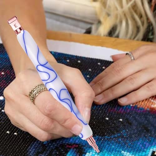 RaySoar Diamond Art Pens Diamond Art Tools Painting Pen with Screw Metal Tips Multi-Placer Tool Accessories for Adults Gem Rhinestone Picker Stylus White Blue