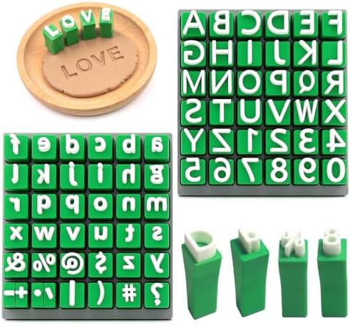 Alphabet Stamp Set for Clay Pottery, 74-Piece Kit, Green