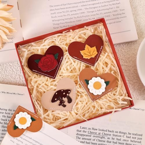 VYRANA 4Pcs Leather Heart Bookmarks - Cute Corner Book Marks Sets for Reading, Vintage Read Lover Gifts for Women Men Teens Kids Reader, Stylish Book Markers for Reading, Ideal Gifts for Planner