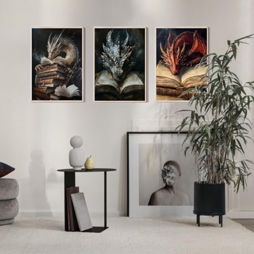 GOUOYANA Dragon Book Square Drill Diamond Painting-3P Diamond Art Wall Art