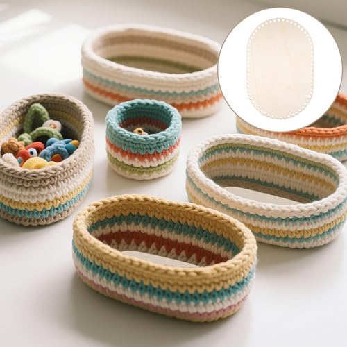 5 Pcs Wooden Basket Bottom for Crocheting, 5 Sizes Wooden Oval Blank Solid Crochet Basket Base for DIY Basket - Weaving Supplies, Home Decoration