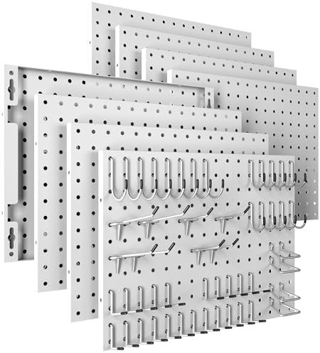 Spampur Peg Board, 8 Pack Metal Pegboard Panels with 50 Hooks