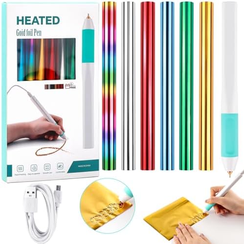 Hot Foil Roll & Hot Heated Foil Pens Set,Foil Quill Starter USB Heat Foil Pen for Scrapbooking Tool Kits Gold Hot Foil Roll for Card Making Craft Scrapbooking Drawing Pen with USB Cable DC5V