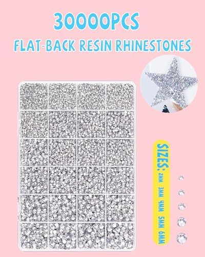 62,000 Pcs Rhinestone Bedazzling Kit, 40 Colors Nail Art Rhinestones with 32,000pcs 3mm & 30,000pcs Multi-Size Clear Flatback Nail Gems, B7000 Glue, Diamond Painting Accessories for DIY Crafts