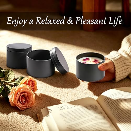 Candle Tins 4 Oz, Candle Tins with Lids, Metal Empty Candle Jars, Black Candle Jars for Making Candles, Small Tins with Lids, Bulk Candle Tins for Candle Making and Small Business (Black, 4oz-12pcs)