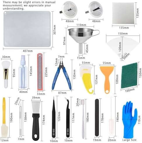 52 Pcs Resin 3D Printing Tool Kit with 304 Stainless Steel Resin Filter Funnel，Silicone Pad, Scraper，Tweezers & Cleaning Tools | Accessories for Model Removal, Resin Recycling & Post-Processing