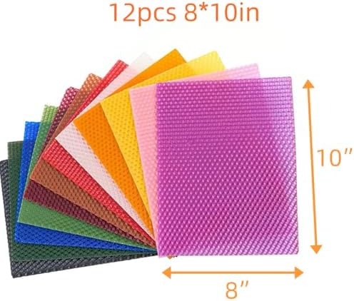 Phinicco 12 Colors 8" X 10" Beeswax Sheets for Rolling Candle Beeswax Sheets for Candle Rolling Kit Candle Making Kit 12 pcs Multicolored