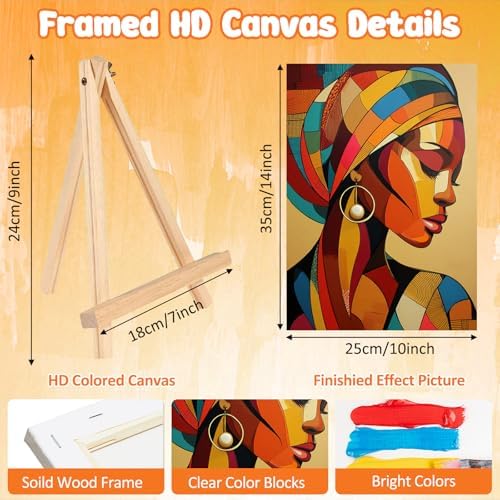 MAXBYE Framed Paint by Numbers Kit for Adults, Black Woman Canvas Painting by Number with Wooden Easel, DIY Acrylic Craft Art Kits with Tools for Beginners Gift Home Wall Decor 10×14 in