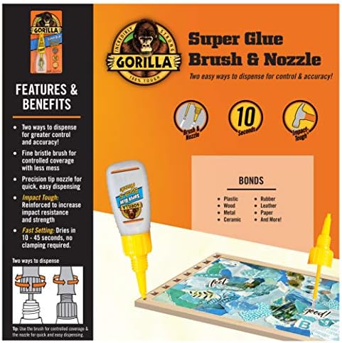 Gorilla Super Glue with Brush & Nozzle Applicator, 10 Gram, Clear, (Pack of 24)