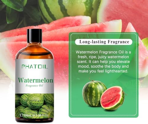 PHATOIL Watermelon Fragrance Oil for Diffuser Aromatherapy 3.38FL.OZ | Long Lasting Scented Oils For Humidifier, Air Freshener, DIY Soap Candle, Scent Project Making, Aroma Oil for Home Freshening