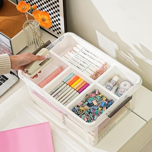 17 QT Stackable Clear Craft Organizers and Storage Box with Removable Tray