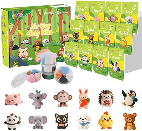 Nicella Air Dry Clay Kit, 12 Animals Modeling Clay for Kids, Model Magic Clay with Sculpting Tools and Tutorials, Safe & Non-Toxic, DIY Arts & Crafts School Projects, Home Party Favors for Boys Girls