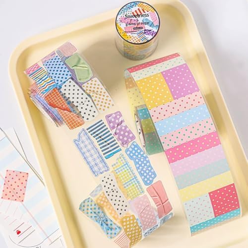 Colorful Polka Dot Washi Tape Stickers for Journaling Cute Striped Grid Dots Scrapbook Stickers Aesthetics Die-Cut Decorative Tape for Scrapbooking Junk Journal Phone Cases DIY Crafts Embellishments