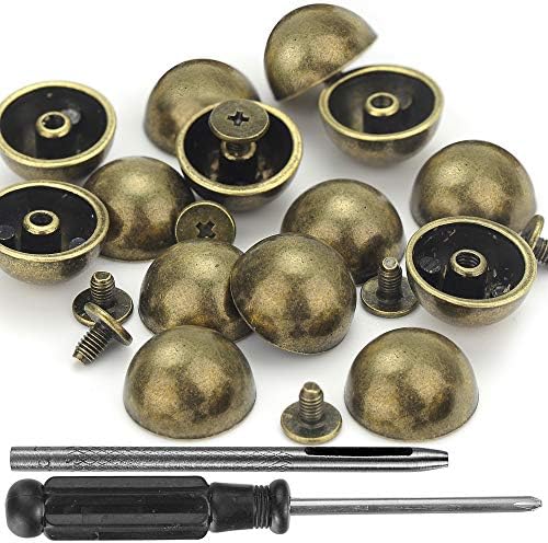 YORANYO 20 Sets 15X8MM Dome Spikes and Studs 19/32" Handbag Feet Bronze Color Round Spikes Screw Back Studs and Spikes for Clothing Shoes Leather Craft Belts Bags Accessories with Installation Tool