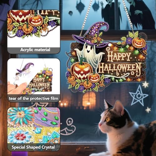 AIBOERL Halloween Diamond Art Kits for Adults, Acrylic Hanging Suncatcher
