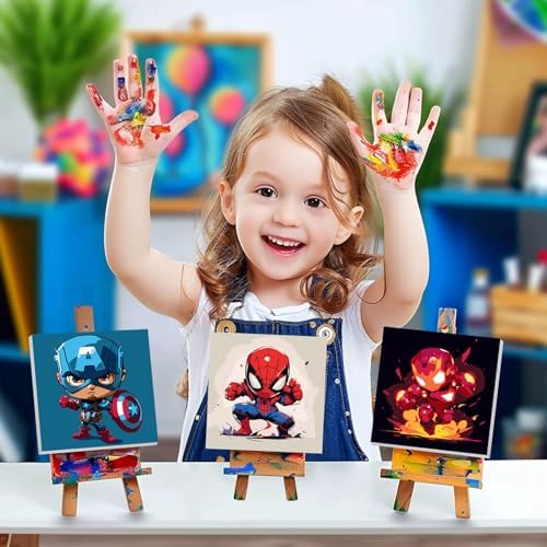 4 Pack Paint by Numbers Kit for Kids Paint by Number Kits Age 4-8 Painting Canvas for Kids Ages 8-12 Boys Framed Canvas Painting by Numbers Anime Drawing Kit Color by Numbers Kit for Kid 8x8 Inch