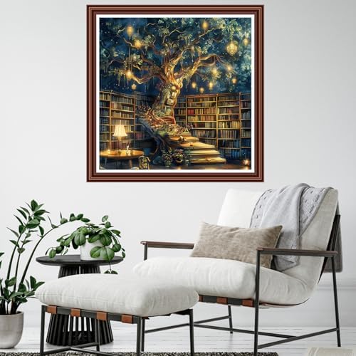 Dimensean Counted Cross Stitch Kit for Beginners, 11CT Unprinted Cross-Stitch Kit Easy Patterns Needlepoint Kit Cross Stitching Embroidery Kit Supplies-Life Tree Bookstore 18x18 inch