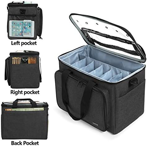 Teamoy Knitting Bag, Yarn Storage Organizer Crochet Bag Tote, Black