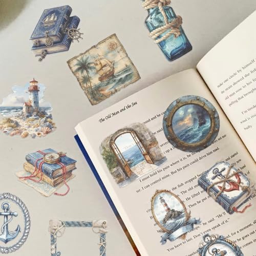 50 PCS Retro Sailing Stickers for Scrapbooking Journaling Junk Journal Scrapbook Supplies - Waterproof Transparent PET Aesthetic Decals for Resin Crafts Decorative Art Crafts (Retro-2)