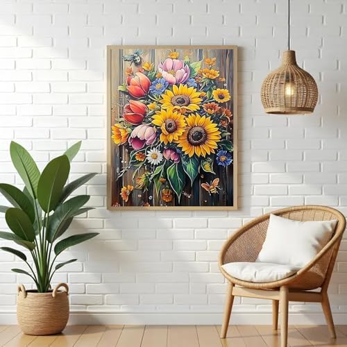 VeGuude Flowers Diamond Art Kits for Adults, Full Drill Flowers Diamond Painting Kits for Beginners, DIY Full Rhinestone 5D Diamond dots (Gemstone Craft), Home Wall Decoration (12x16 inch)