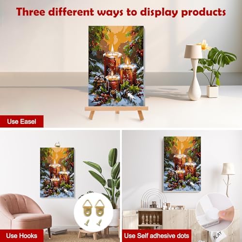 MOGTAA Christmas Paint by Numbers Kit for Adults Beginners with Frame, Christmas Candle Adult Paint by Number Kits on Canvas with Easel, Easy DIY Winter Oil Painting Kits for Home Decor, 8x12in