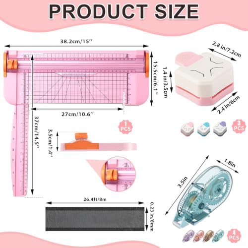 Jetec Scrapbook Supplies Kit, 8 Pcs Paper Craft Tools Set with A4 Paper Trimmer, 3Pcs 3-in-1 Corner Rounder, 4 Double-Sided Tapes for Scrapbooking, Card Making, DIY