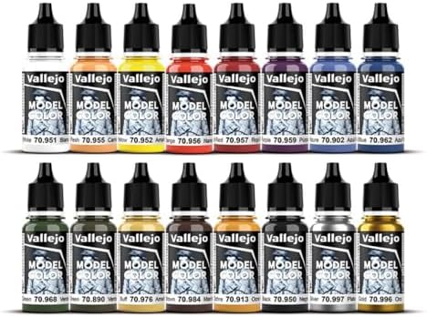 Vallejo - Basic Colors USA Acrylic Paint Set | Model Color | Figure Color Series Historical Miniature Kit to Achieve Historical Accuracy with Artist-Grade Pigments | 16 Bottles x 18 ml (0.60 fl.oz.)