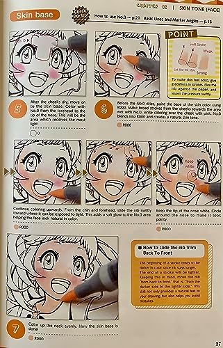 Copic Ciao Illustration Book Bundle Set, Alcohol-Based Markers (12 pcs) with an Instruction Book