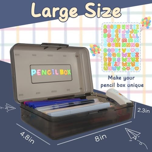 Grey Clear Pencil Case Plastic Hard Pencil Box Crayon Box Organizer 1 Pack Office Supplies Storage Container Organizer Boxes for Boys for Pens Crayon School Stylish Art Office Supplies Storage Medium