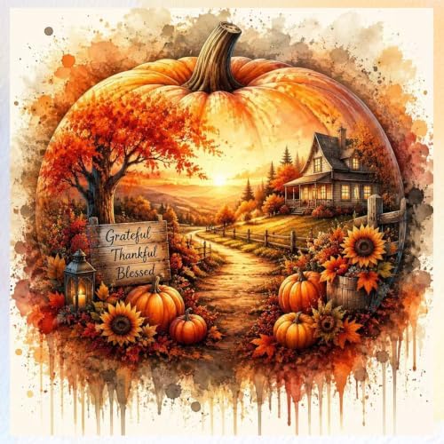CRZMODE Autumn Paint by Numbers Kit for Adults, Pumpkin, 16x16 inch