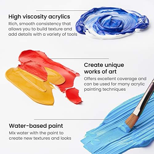ARTEZA Acrylic Paint Set, 24 Colors, 22 ml / 0.74 oz Tubes, High-Viscosity