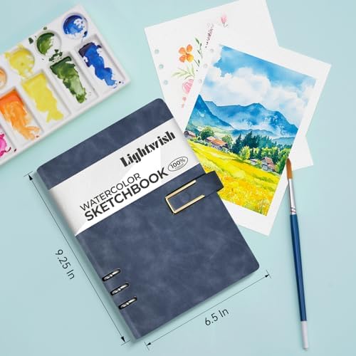 Lightwish Watercolor Sketchbook,100% Cotton Acid Free Watercolor Journal,450gsm Cold Press Watercolor Paper for Artists,Adults,Students,15 Sheets,5.8 * 8.2 Inches Paper