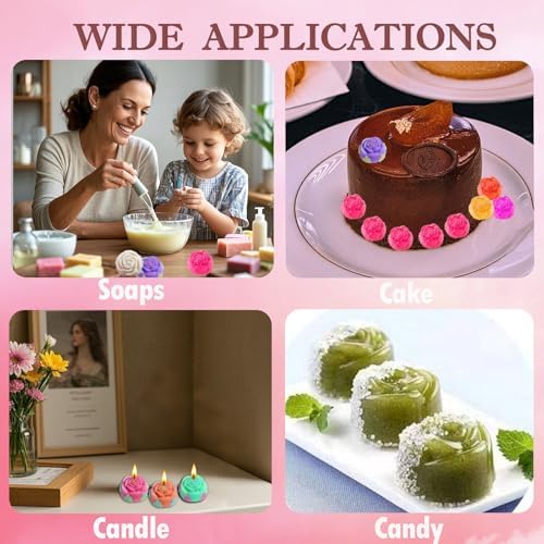 2 Pack Silicone Soap Molds,15-Cavities Small Rose Flower Silicone Molds for Soap Making,Great for Handmade Lotion Bars,Biscuit,Chocolate,Moon Cake