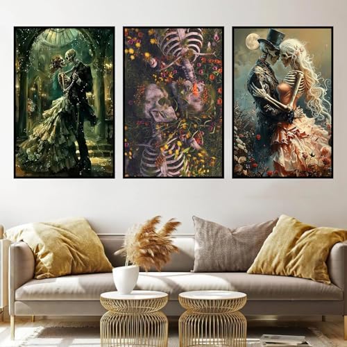 Axquilon 3 Packs Skull Couple Framed Paint by Numbers Kit for Adults 8x10in