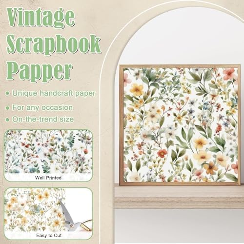 48 Sheets Floral Vintage Scrapbook Paper,Watercolor Vintage Floral Pattern Decorative Scrapbook Paper for Journals DIY Cards and Photo Albums,Aesthetic Craft Supplies