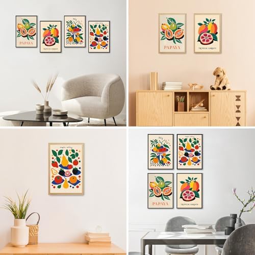 4 Pack Framed Paint by Numbers Kit for Adults, Tropical Fruit, 8 x 12 Inch | DIY Acrylic Painting by Numbers for Beginners, with Wooden Easel, Kitchen Home Wall Decor, Stress Relief Craft Gift