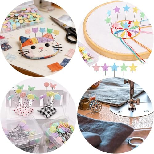 Elisel 200 pcs Multicolor Straight Pins Straight Quilting Pins Craft Positioning Pins Fixed Sewing Marker Needle for Crafting Dressmaker and Other Crafts Making (Kitten)