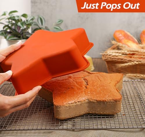 Webake 2Pcs Silicone Star Cake Pan 10 Inch Large Nonstick Star Shaped Cake Mold for Baking, Birthday, BPA Free