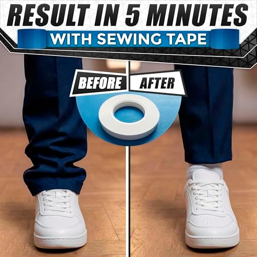Basting Tape for Sewing – 0.6 In x 60 Yd Thin Acrylic Hemming Tape for Dresses – Transparent Clothes Strip for DIY Crafts, Temporary Repairs, Quick Adjustments with Strong Adhesion, Easy Clean Removal