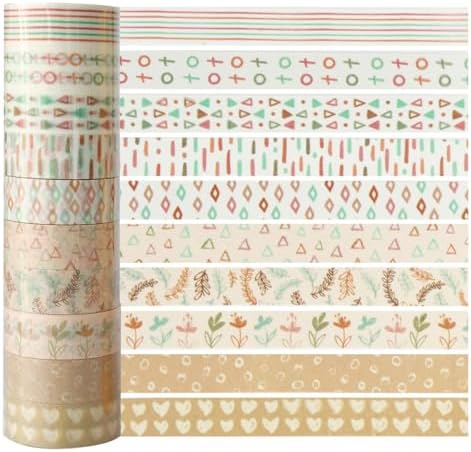 Washi Tape Set 10 Rolls, Boho Decorative Paper Sticker
