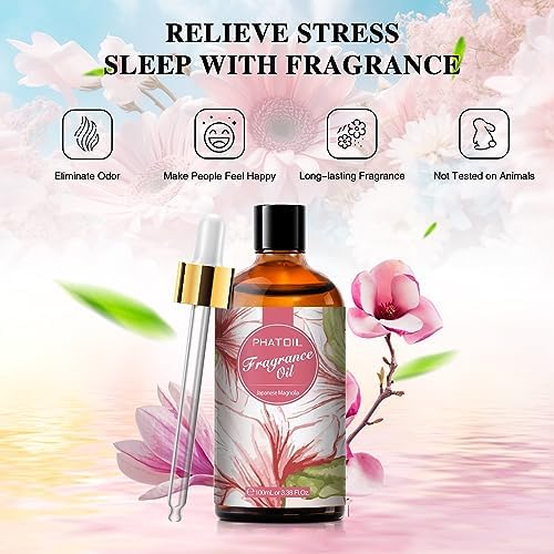 PHATOIL Japanese Magnolia Fragrance Oil for Diffuser Aromatherapy 3.38FL.OZ | Long Lasting Scented Oils For Humidifier, Air Freshener, DIY Soap Candle, Scent Project Making, Aroma Oil for Home Freshening