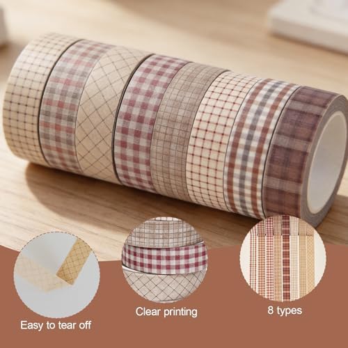 16 Rolls Vintage Gingham Plaid Washi Tape Set