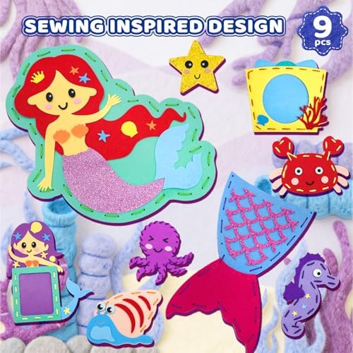 powerful xishan Mermaid Sewing Kit for Kids Ages 4-8| 9 Beginner Projects