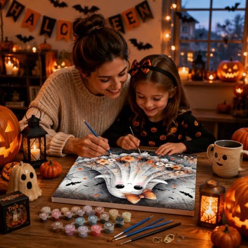 Ghost Paint by Numbers Kit for Adults Beginner with Framed 10x10 Inch