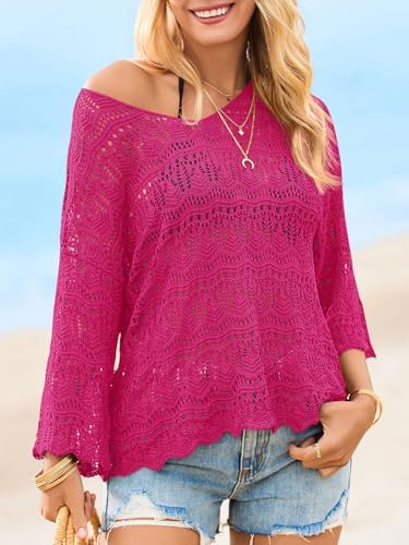 Saodimallsu Womens Crochet Cover Up Sweater Tops
