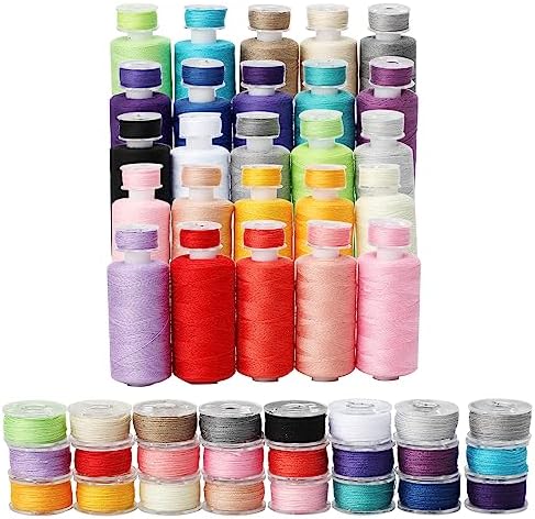 50Pcs Bobbins Sewing Threads Kit 25 Colors 500 Yards Sewing Polyester Thread Spools with 25Pcs Same Color Prewound Bobbins for Hand Sewing DIY Emergency Travel Sewing Machine Use (25 Colors)