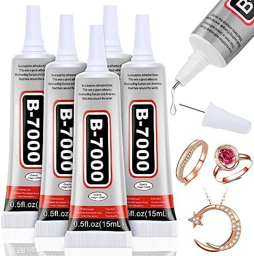5 PCS 15 ML B7000 Super Glue, Transparent B-7000 Glue Rhinestone Gems Glue Flexible Adhesive for Crafts Jewelry Making Fabric Phone Repair Nail Art Glass Shoes Charms