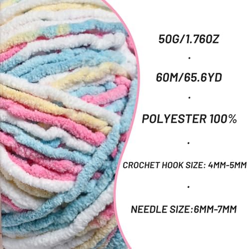 4 Packs Plush Chenille Chunky Crochet Yarn - Baby Yarn for Crocheting Soft - Velvet Yarns Knitting for Blankets Crafts - Fluffy Amigurumi Yarns 200g/262.5yds (4 Candy Color)