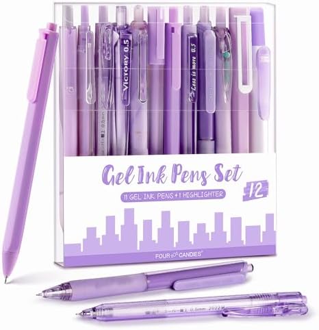 Four Candies Purple Pens, Black Gel Ink, Lavender - 12ct, 0.5mm Fine Point