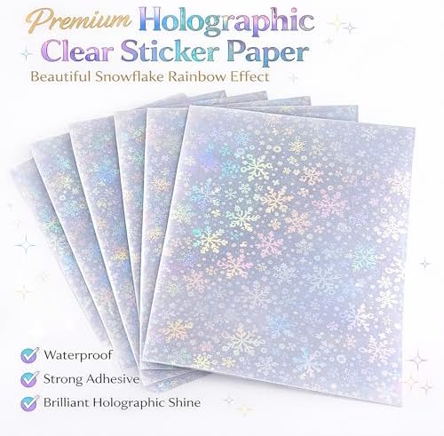 Bleidruck 25 Sheets Snowflake Holographic Clear Sticker Laminate Paper | A4 Size 8.25"x11.7" Premium Cold Laminated Film Holographic Self Adhesive Sheets Overlay Laminating Film